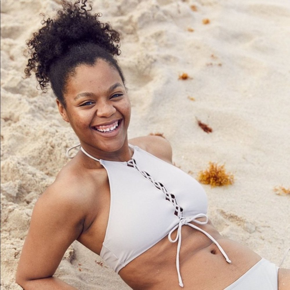 AERIE Lace Up High Neck Bikini Top